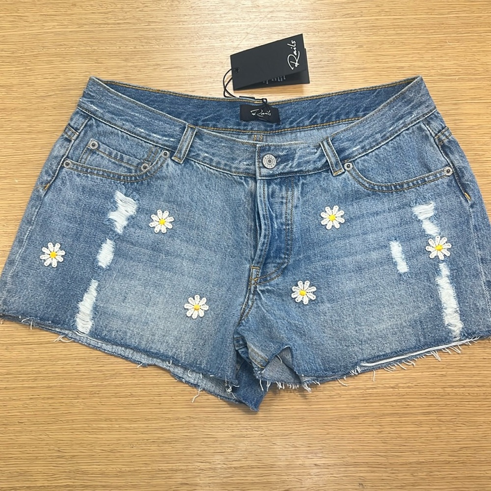 Rails Womens Jesse vintage Daisy floral Embroidered  Denim Shorts size 28 NWT